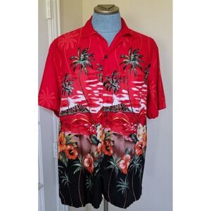 Palmwave Mens Hawaiian Print Short Sleeve Button Down Coconut Button Shirt Sz XL